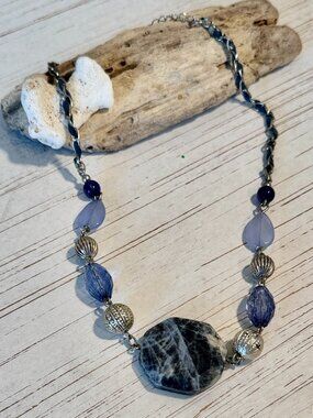Handmade Elegant Blue Stone and Beaded Necklace